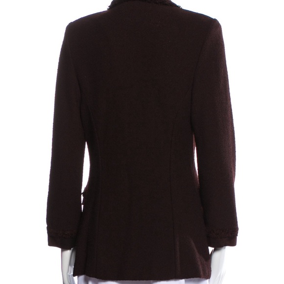 St. John Brown Blazer with Fringe Trim Accent & Pointed Collar - Size Small - Picture 3 of 3